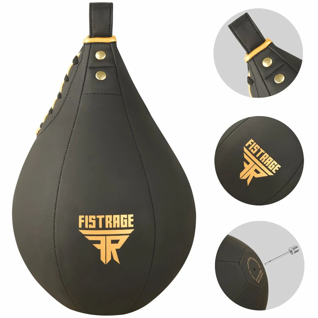 FISTRAGE SPEED BAG MATT BLACK/GOLD 4 FISTRAGE SPEED BAG MATT BLACK/GOLD