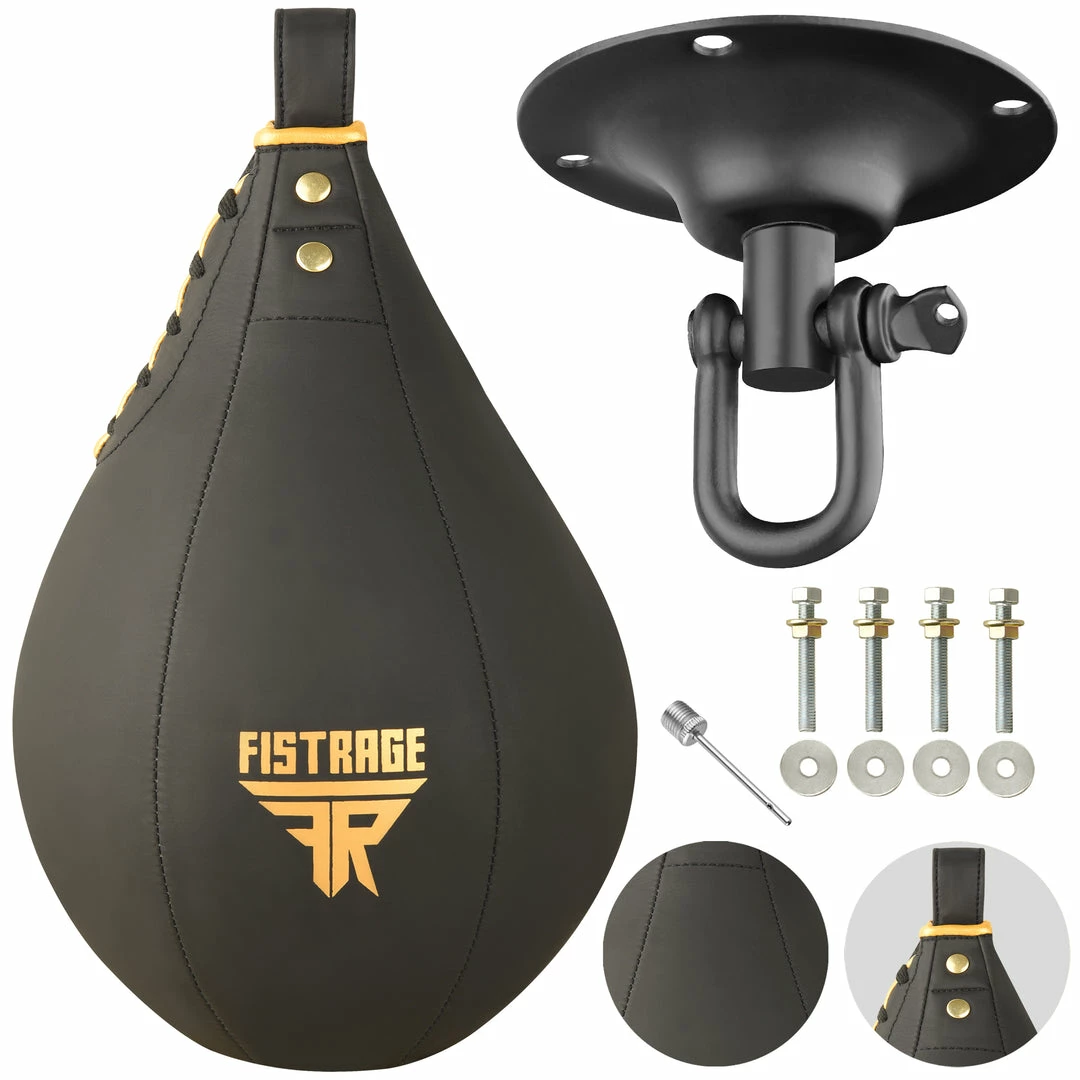 FISTRAGE SPEED BAG MATT BLACK/GOLD 3 FISTRAGE SPEED BAG MATT BLACK/GOLD