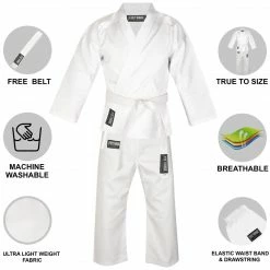 Fistrage USA FISTRAGE Karate Gi 8 Oz Lightweight Uniform With Belt Soft Poly Cotton Blend Fabric For Martial Arts Beginner Training Suit Gi's