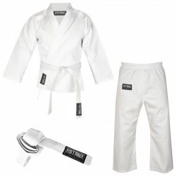 Fistrage USA FISTRAGE Karate Gi 8 Oz Lightweight Uniform With Belt Soft Poly Cotton Blend Fabric For Martial Arts Beginner Training Suit Gi's