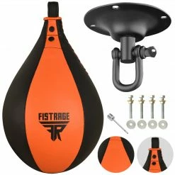 Fistrage USA FISTRAGE Speed Bag Leather Lightweight Boxing Ball MMA Muay Thai Training Punching Dodge Striking With Free Hanging Swivel Workout Speedball Kit Kicking Equipment Speed Bags