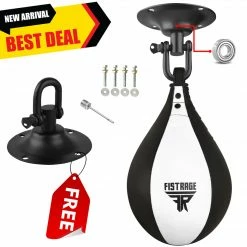 Fistrage USA FISTRAGE Speed Bag Leather Lightweight Boxing Ball MMA Muay Thai Training Punching Dodge Striking With Free Hanging Swivel Workout Speedball Kit Kicking Equipment Speed Bags