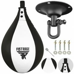 Fistrage USA FISTRAGE Speed Bag Leather Lightweight Boxing Ball MMA Muay Thai Training Punching Dodge Striking With Free Hanging Swivel Workout Speedball Kit Kicking Equipment Speed Bags